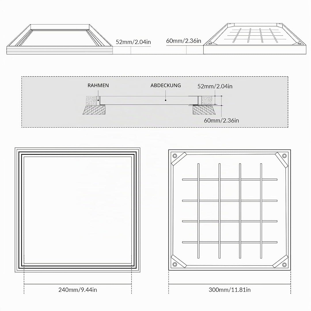 LIROPAU Schachtabdeckung 300x300mm Aluminium Versenkte Schachtdeckel, Eingebettete Schachtabdeckung