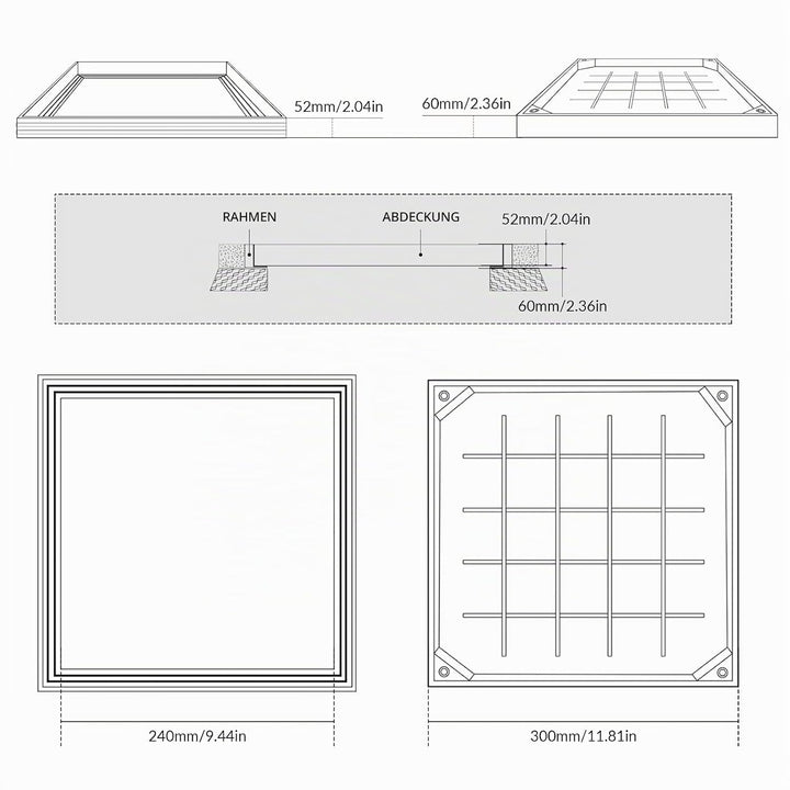 LIROPAU Schachtabdeckung 300x300mm Aluminium Versenkte Schachtdeckel, Eingebettete Schachtabdeckung
