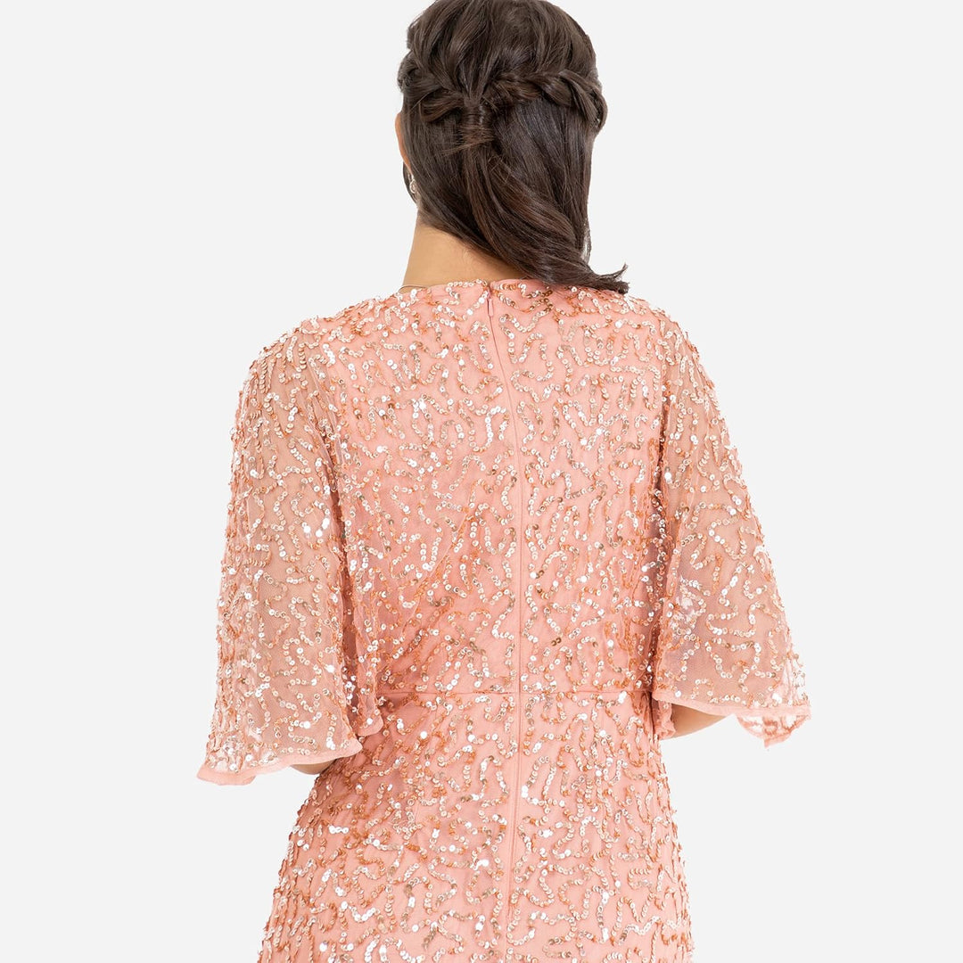 Maya Deluxe Damen Womens Maxi Dress Ladies Sequin Embellished Wrap A-line Dress for Wedding Guest Br