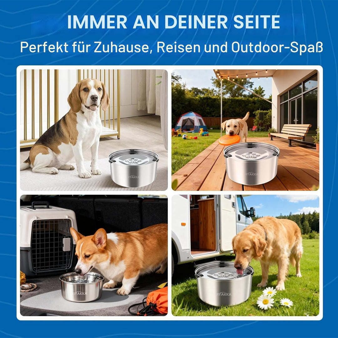 RYAKKA Wassernapf für Hunde ohne Sabbern, 3 l grosser Hundenapf aus Edelstahl, kein Auslaufen, ausla