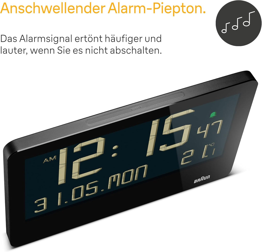 Braun Digitale Wanduhr mit Innentemperatur, Datum, Wochentag, grossem umgekehrtem LCD-Display, Schne