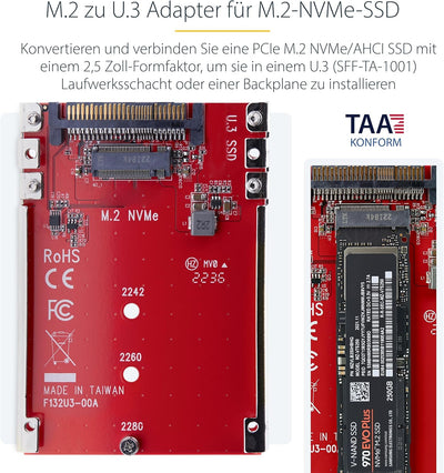 StarTech.com M.2 auf U.3 Adapter für M.2 NVMe SSDs, PCIe M.2 Laufwerk zu 2,5 Zoll U.3 (SFF-TA-1001)