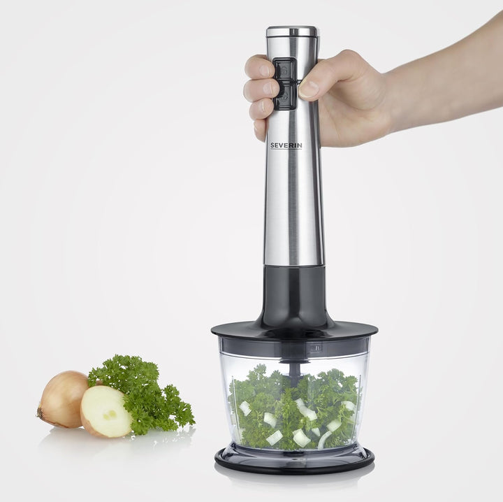SEVERIN Kabelloser Stabmixer mit Premium-Set, abnehmbarer Mixstab, mit Pürierstab, Multizerkleinerer