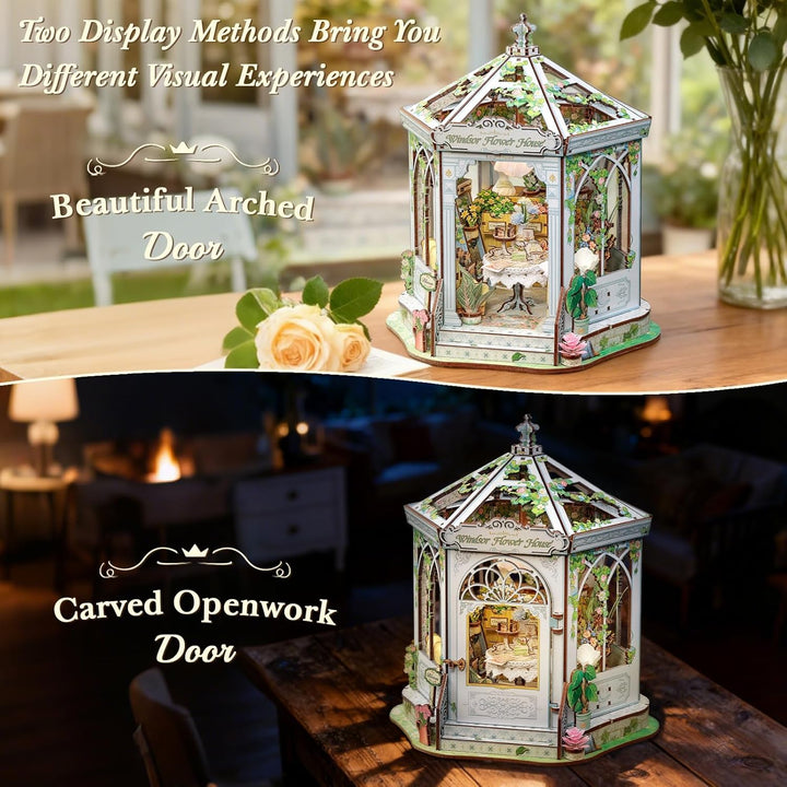 CUTEBEE Book Nook Kit - Puppenhaus für Erwachsene, Elegantes Europäisches Blühendes Miniaturhaus mit