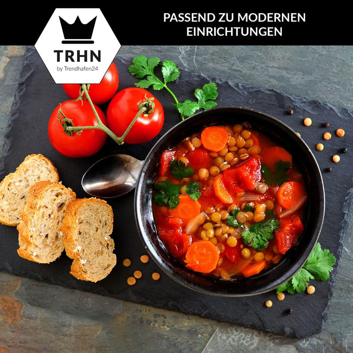 TRHN24 by Trendhafen24 Schieferplatte Servierplatte mit Besteck (6er Set) - 30x20 cm Servierplatten