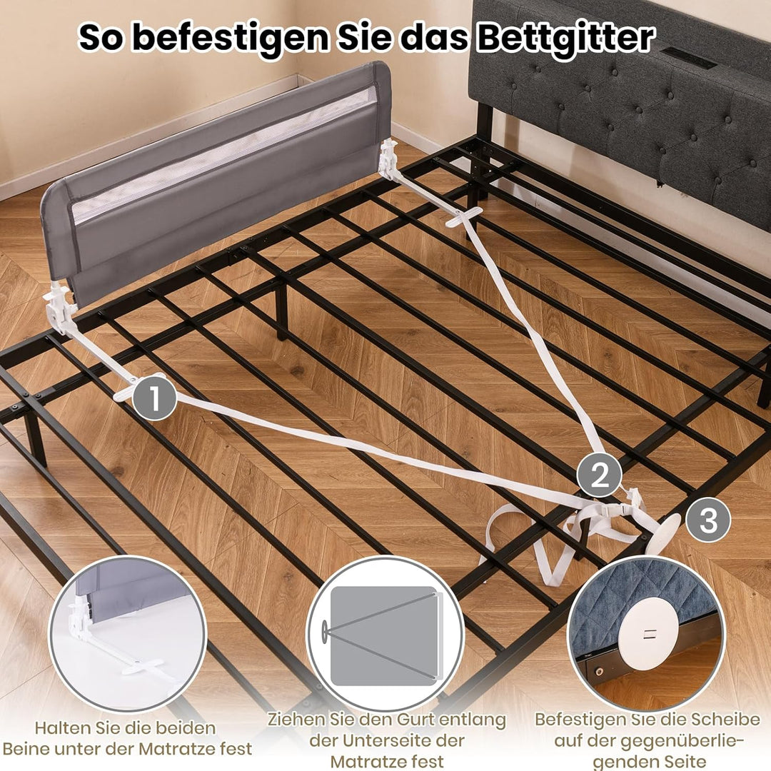 COSTWAY Bettgitter klappbar für Kleinkinder, 120 x 42 cm Bettschutzgitter mit Sicherheitsgurt & abne