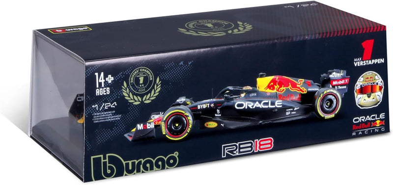 Bburago RedBull RB18 (2022): Modellauto im Massstab 1:24, 1 Max Verstappen, Hardcase, blau (18-28026