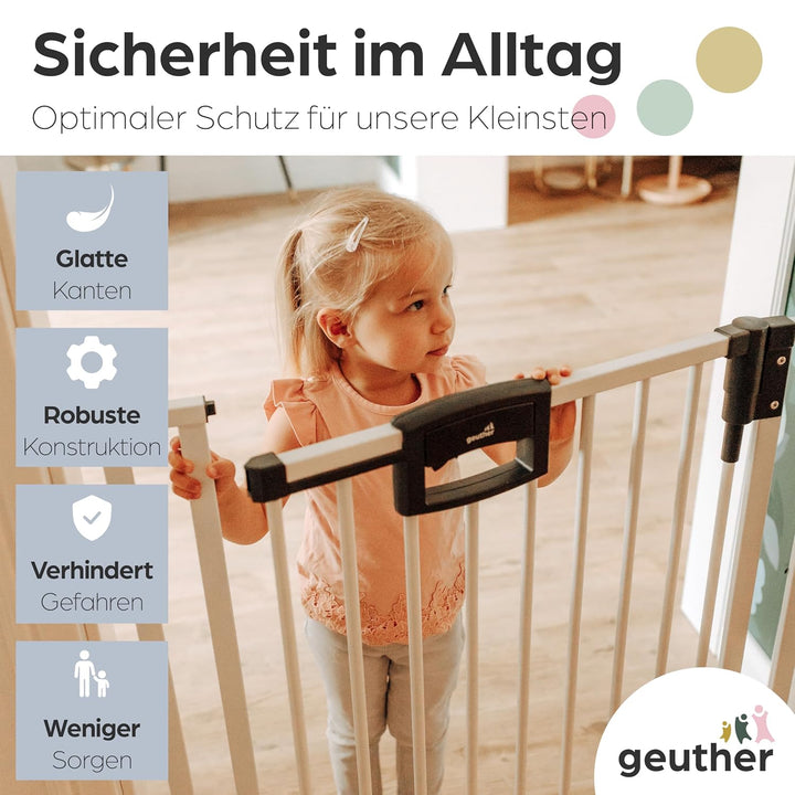 Geuther Türschutzgitter Easylock Plus | Treppenschutzgitter ohne Bohren Breite 136,5-144,5 cm | Türg