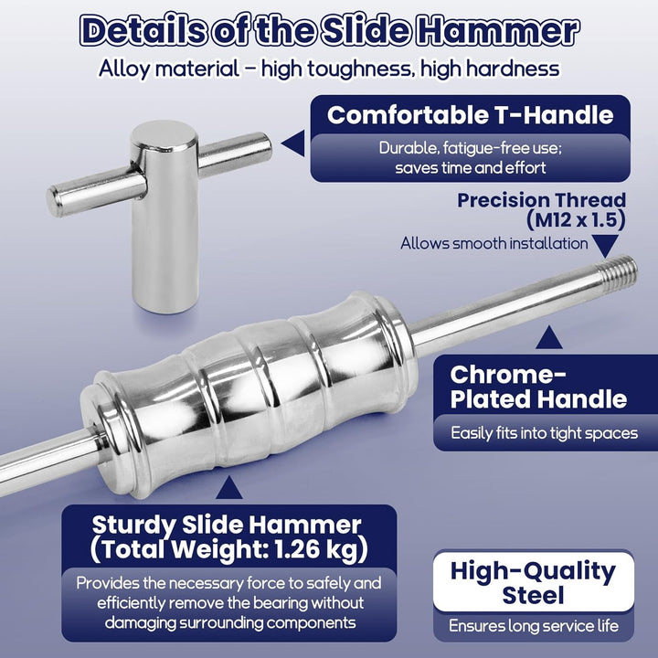 Upgrade Lagerabzieher, Innenlager Abzieher Set mit Gleithammer & Zweiarm, Gleithammer Abzieher mit 8