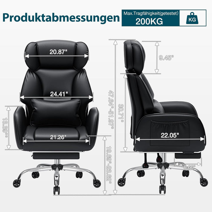 HOFFREE Schneidersitz Bürostuhl Ergonomischer Leder Chefsessel mit Fussstütze und Verstellbaren Arml