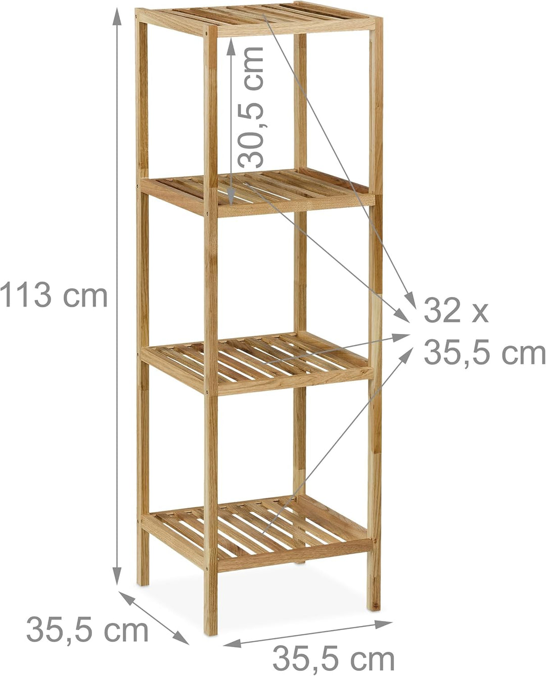 Relaxdays Badregal Walnuss, HBT 113x35,5x35,5 cm, 4 Ablagen, quadratisch, Standregal Küche, Badezimm