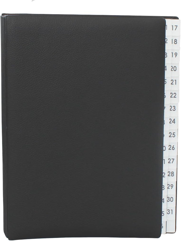 Pultordner mit Register 1-31, genarbtes Vollrindleder in Schwarz, passend für DIN A4, Softcover mit