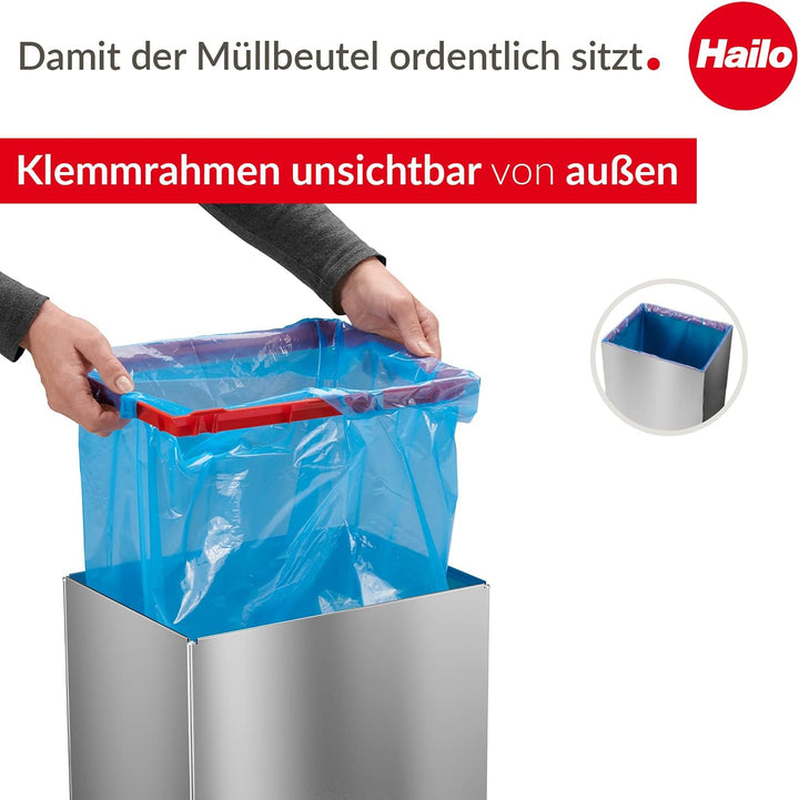 Hailo Big-Box Swing L Mülleimer - 1 x 35 Liter - selbstschliessender Schwingdeckel - Stahlblech - Mü