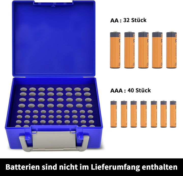 FULLCASE Batteriebox Batterie Aufbewahrungsbox Organizer Tasche für AA AAA Batterien, 72 Batterien A