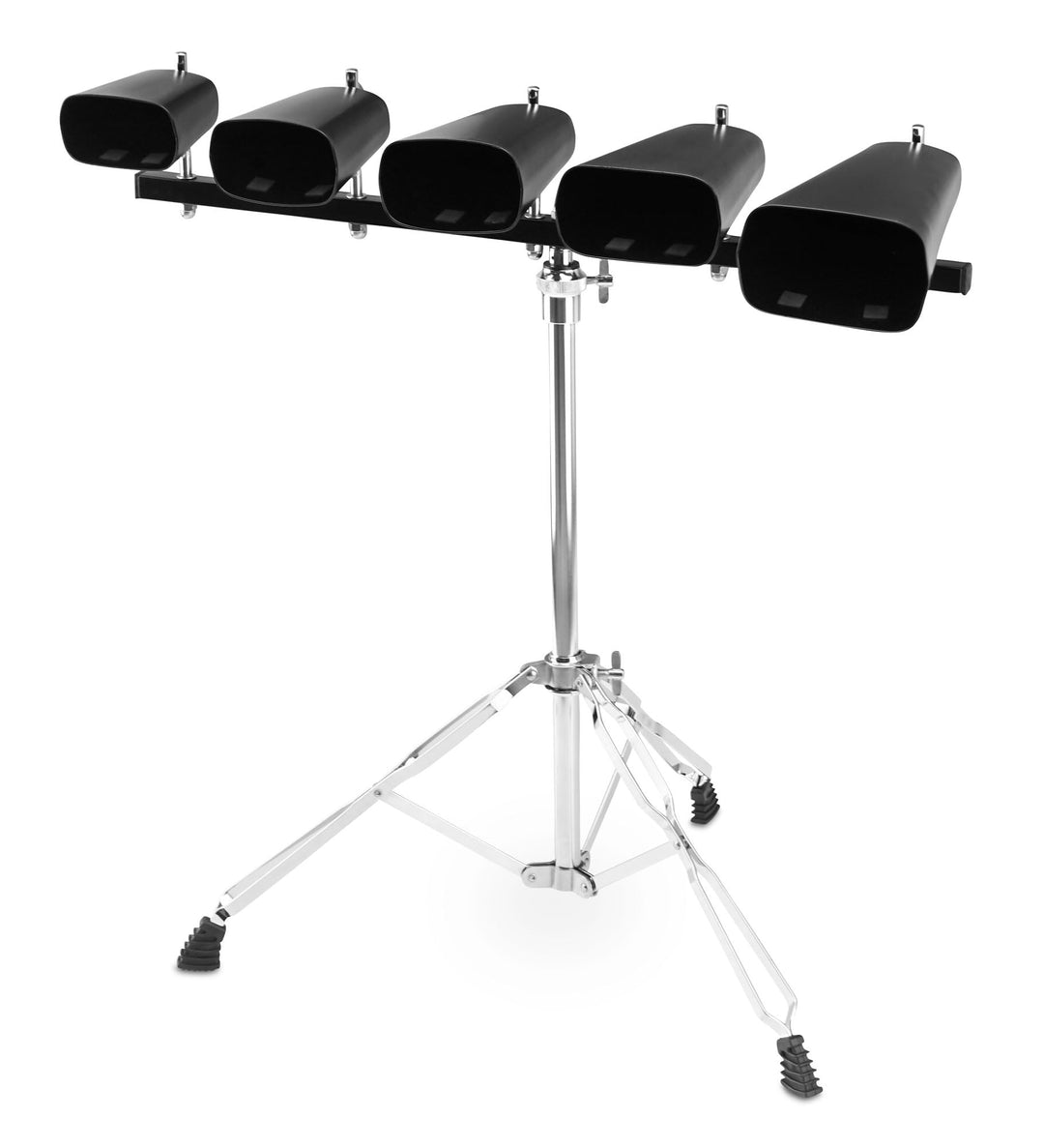 XDrum Cowbell Set, 5 Kuhglocken inkl. Ständer (Percussion, Kuhglockenset, 4",5",6",7",9", robuster,