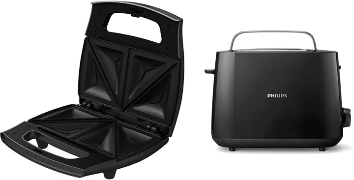 Grundig SWM2940 SWM 2940 Sandwichmaker, Schwarz-Metallic/Edelstahl & Philips Toaster – 2 Toastschlit