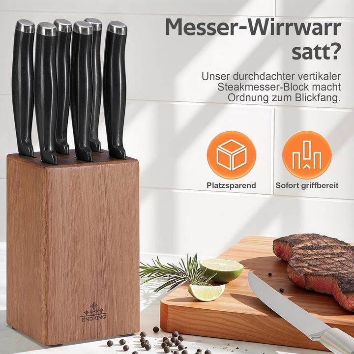 ENOKING Steakmesser Messerblock Ohne Messer, 6 Schlitze Messerblock aus Akazienholz für Steakmesser,