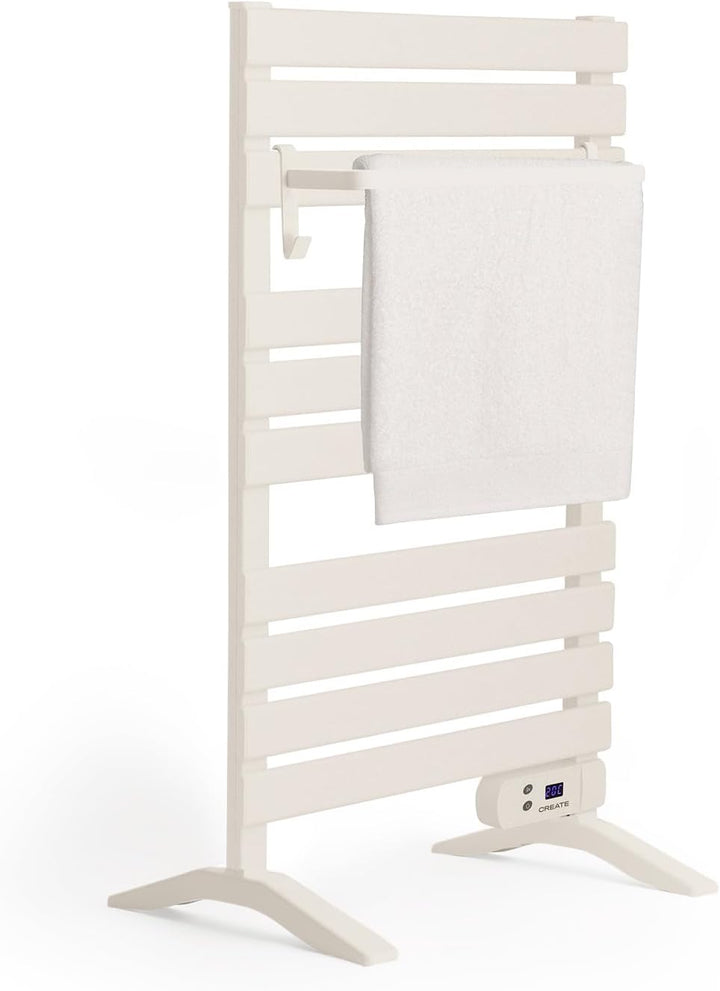 CREATE / WARM Towel 500W / Elektrischer Badheizkörper Cremeweiss mit Standfüssen mit Regal 1 Stange