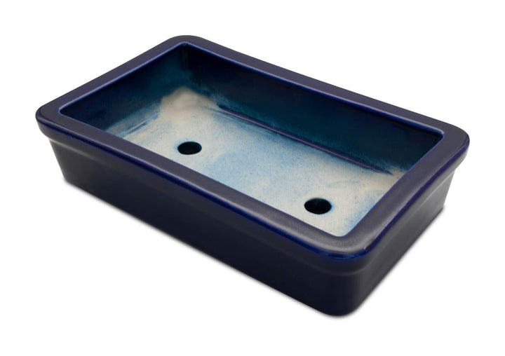 K&K Keramik Orginal Bonsaischale viereckig 29x18x7 frostsicher blau, Blau