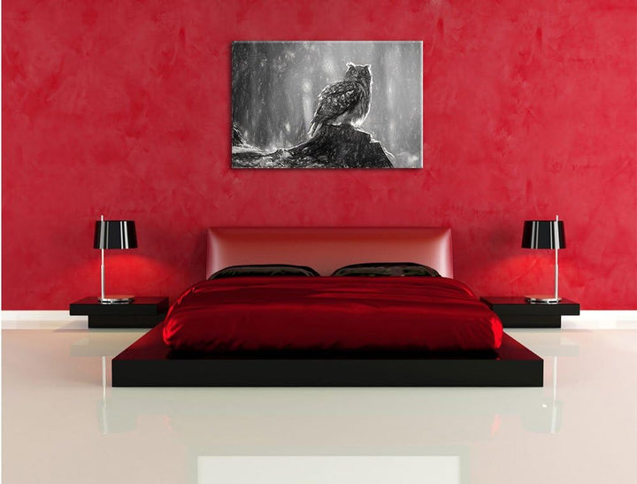 Pixxprint Eule auf dem Baumstamm als Leinwandbild/Grösse: 100x70 cm/Wandbild/Kunstdruck/fertig bespa