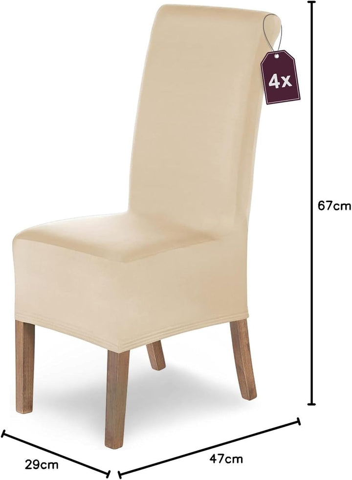 Scheffler Home Stuhlhussen 4er Set Creme Lena – Stretch Stuhlbezüge für Polsterstühle und Esszimmers