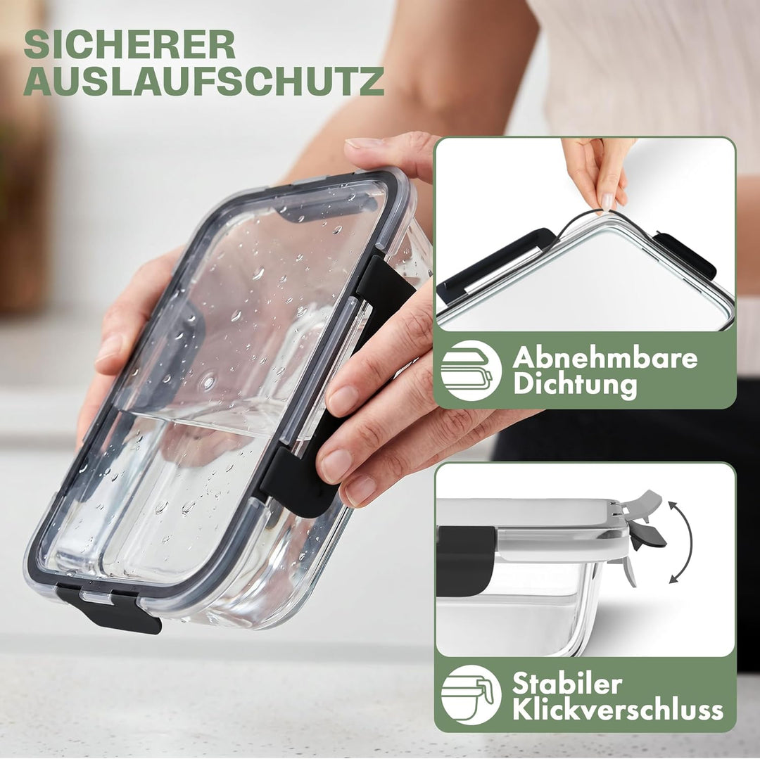 Lemontree Vorratsdosen mit Deckel Luftdicht - Meal Prep Boxen Glas - Mikrowellengeeignet, Spülmaschi