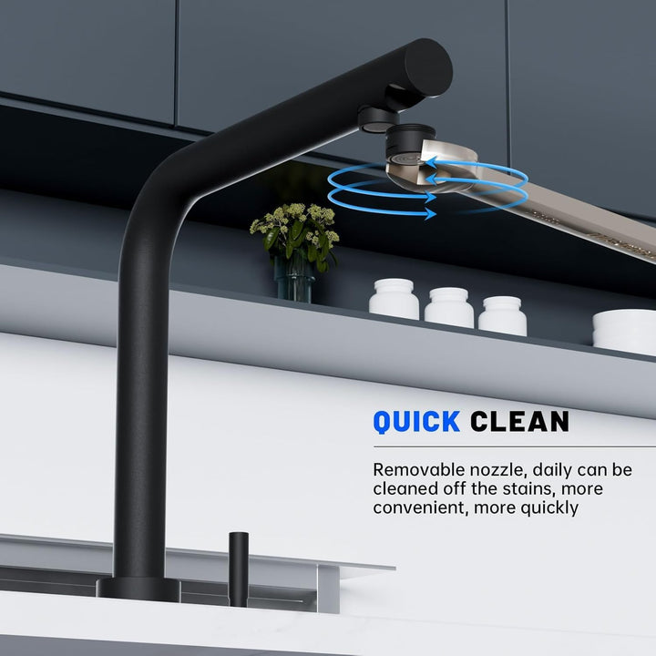 DAYONE Schwarz 3 Wege Wasserhahn mit Filter, SUS304 Edelstahl Trinkwasserhahn, 360 Drehbarer Wasserh