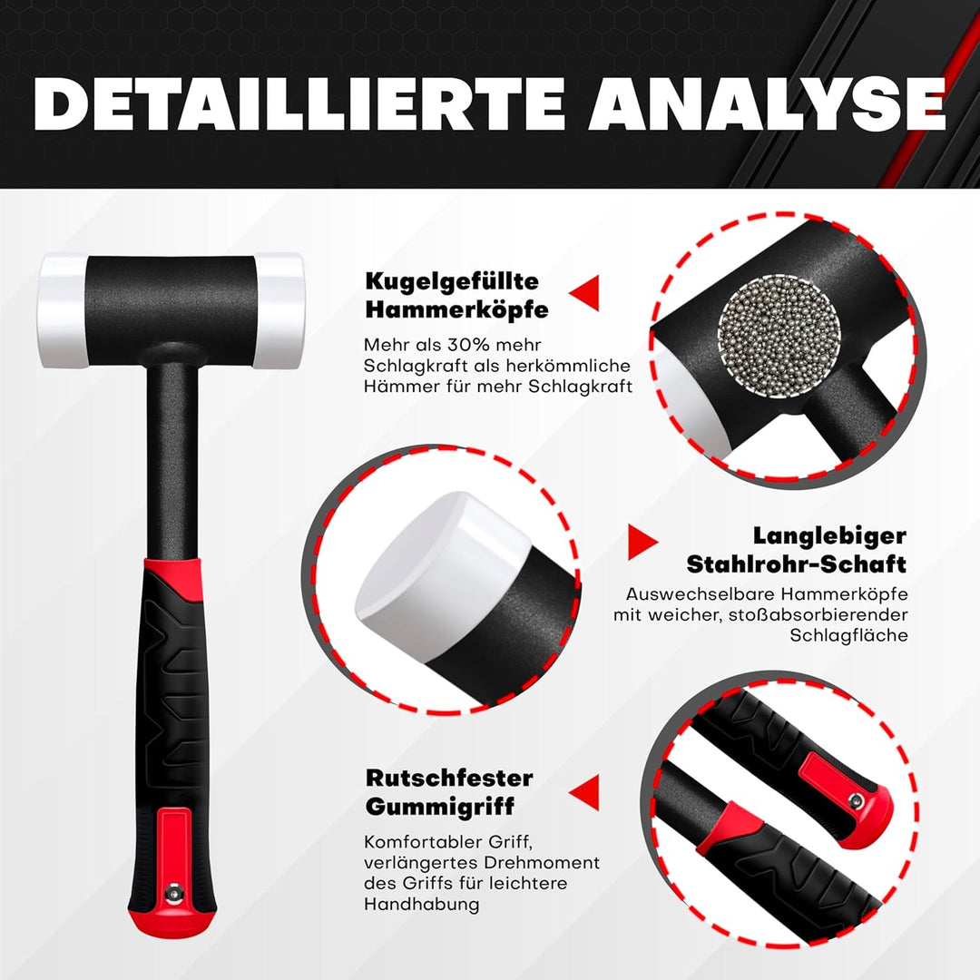 C&T Rückschlagfreier Schonhammer, Schutz Hammer, Ø50mm, Stahlrohrstiel, Austauschbare Polyamid-Köpfe
