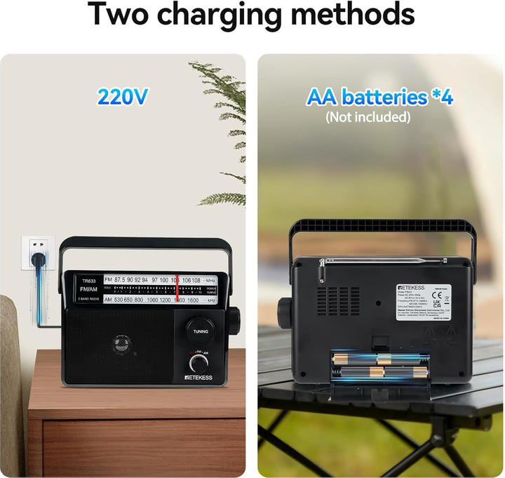 Retekess TR633 Tragbares Radio, AM FM -Radio -Netze und Batterie, Transistor, Kopfhörerbuchse, gross