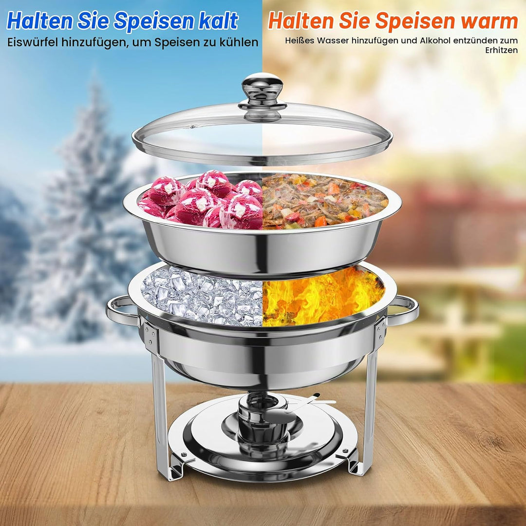 NArra 2er-Pack rundes 6L-Chafing-Dish-Buffet-Set, Speisenwärmer mit Glasabdeckung, Buffetwärmer, Buf