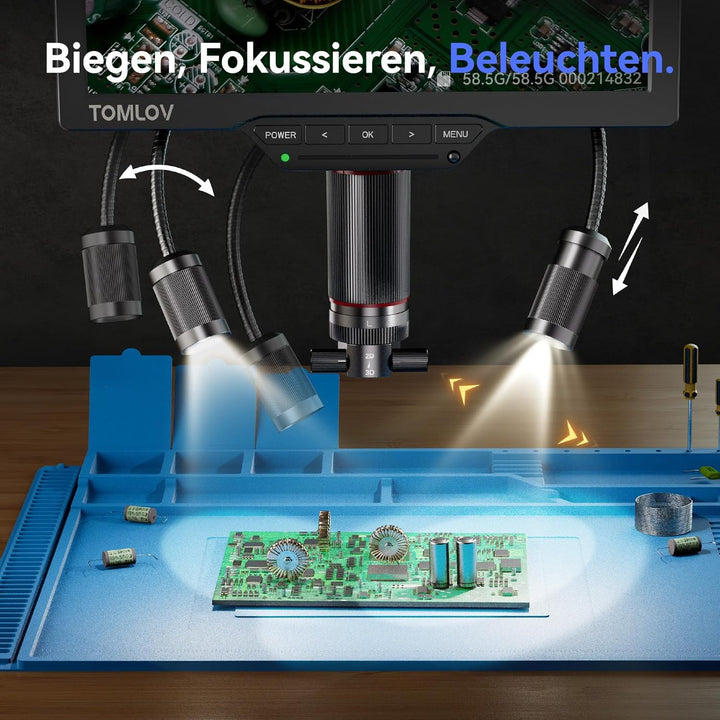 TOMLOV TM3K-3D IPS Digitales Mikroskop mit Magnetische Doppelobjektive, 3D-Lötmikroskop für Erwachse