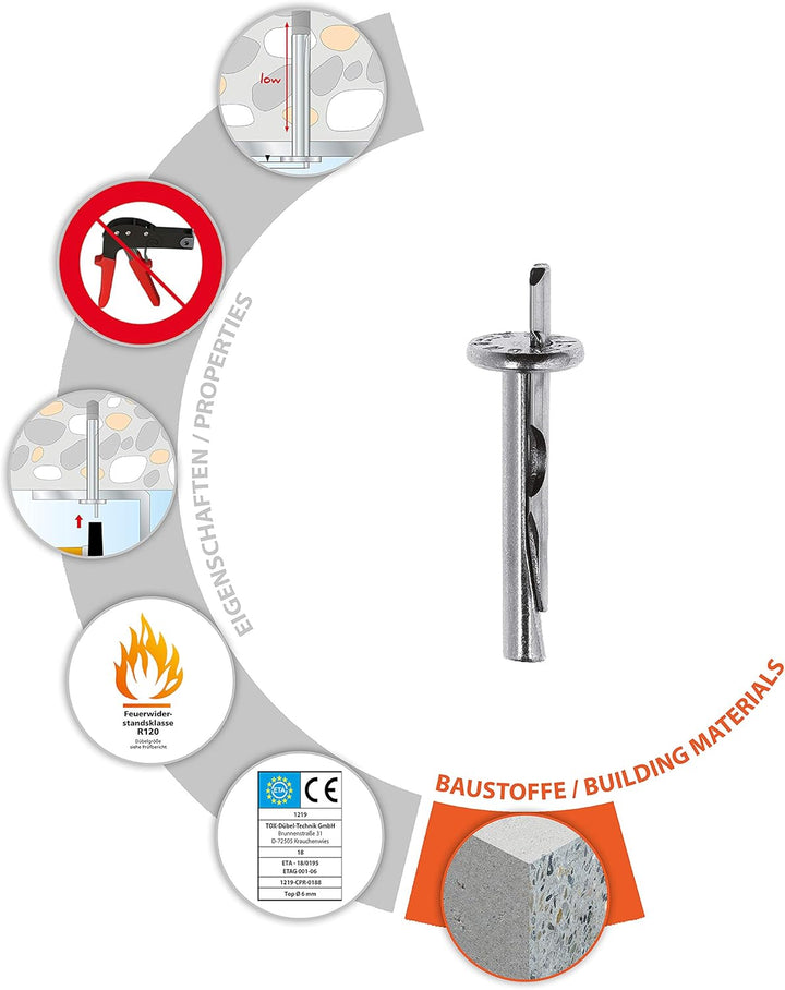 TOX Deckennagel Top 6 x 65 mm, Deckennägel für Beton und einfache Montagen, sichere Befestigungen vo