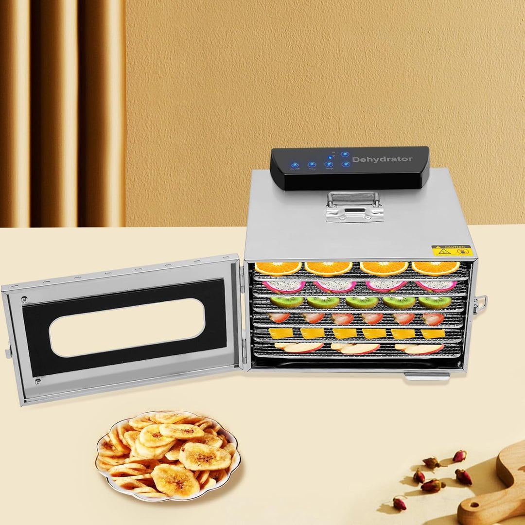Dörrautomat Edelstahl Lebensmitteltrockner 400W 6 Ebenen 28x20cm Touchpanel Einstellbar Temperatur 3