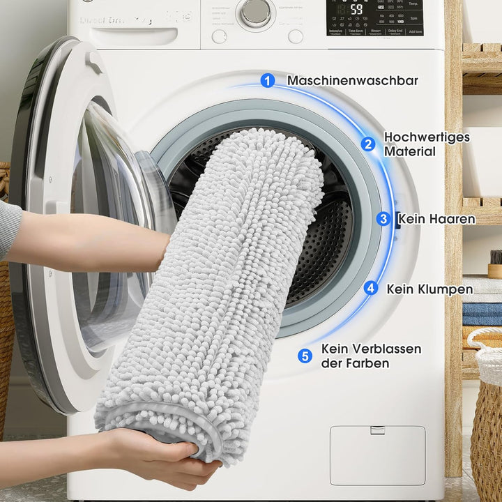 Badvorleger Set 3-Teilig-Weiches Badematten Set mit Rutschfester, Chenille Saugfähige Badteppiche Se