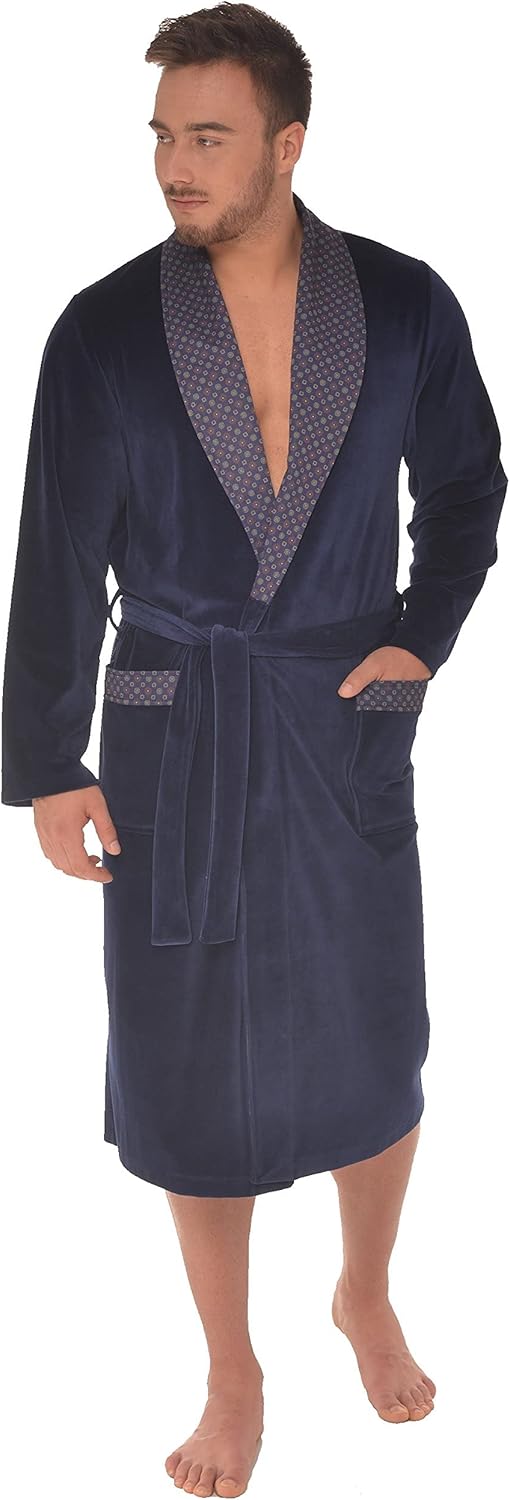 Revise Joel RE-101 Herren Bademantel aus Velours - lang und elegant XXL Dunkelblau, XXL Dunkelblau