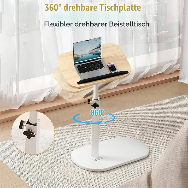 Drehbarer Beistelltisch, 360° Drehbarer Höhenverstellbarer Beistelltisch, Couchtisch für schmale Räu