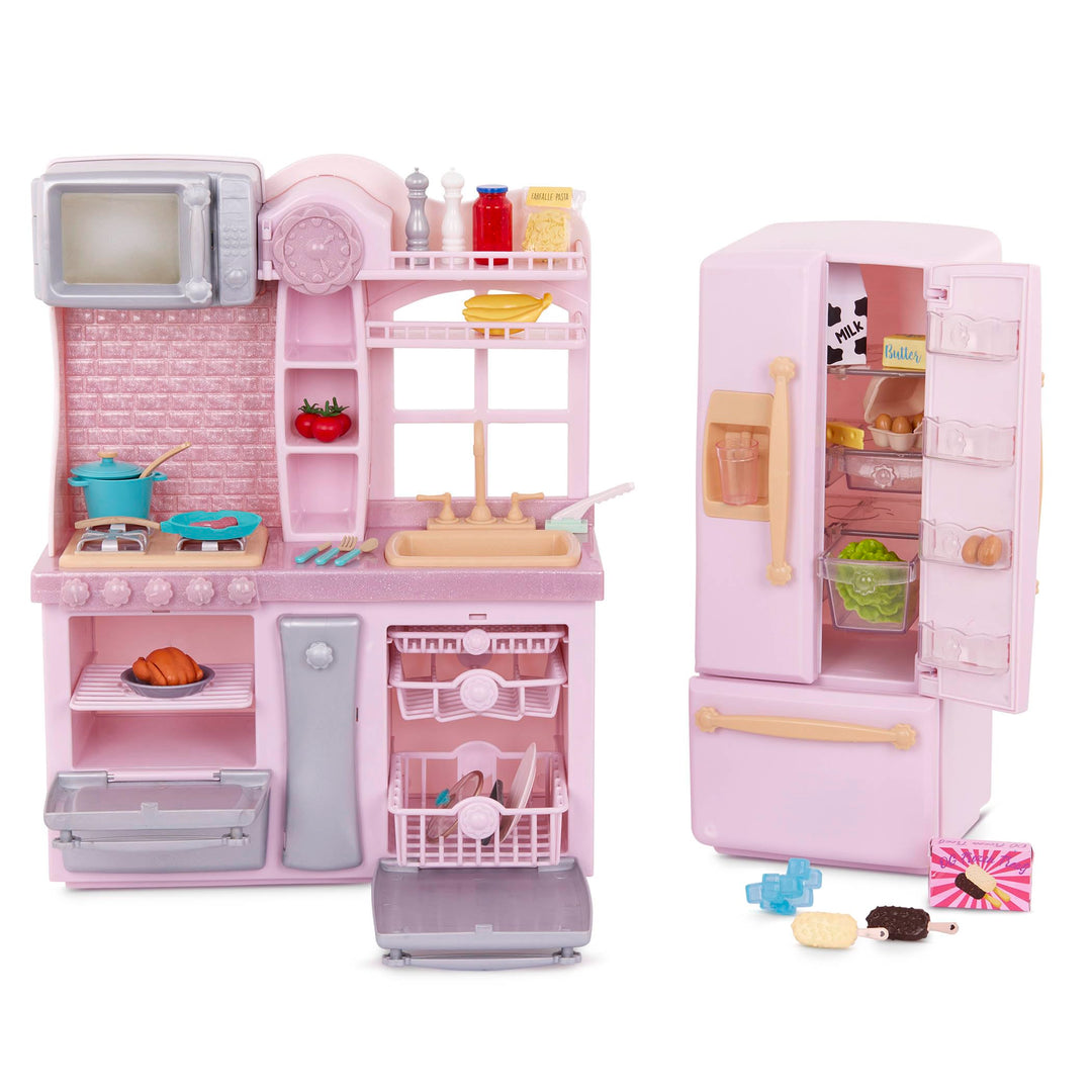 Our Generation - Gourmet-Küchen-Set - Pinker Kühlschrank & Küche Spielset - Kochen & Spielzeugessen