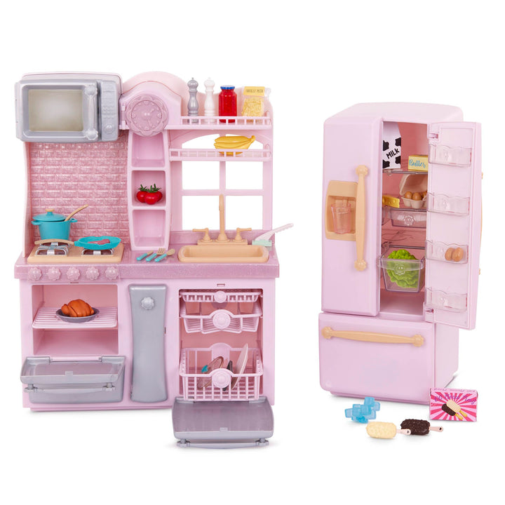 Our Generation - Gourmet-Küchen-Set - Pinker Kühlschrank & Küche Spielset - Kochen & Spielzeugessen