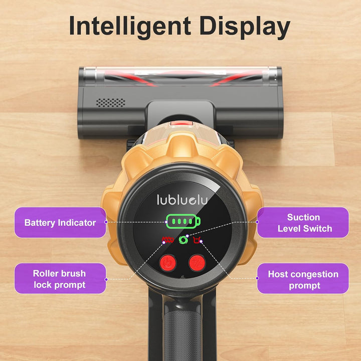 Lubluelu Akku-Staubsauger 50000Pa, kabellos mit Smart Display & Anti-Tangle-Bodenbürste, leicht & fl