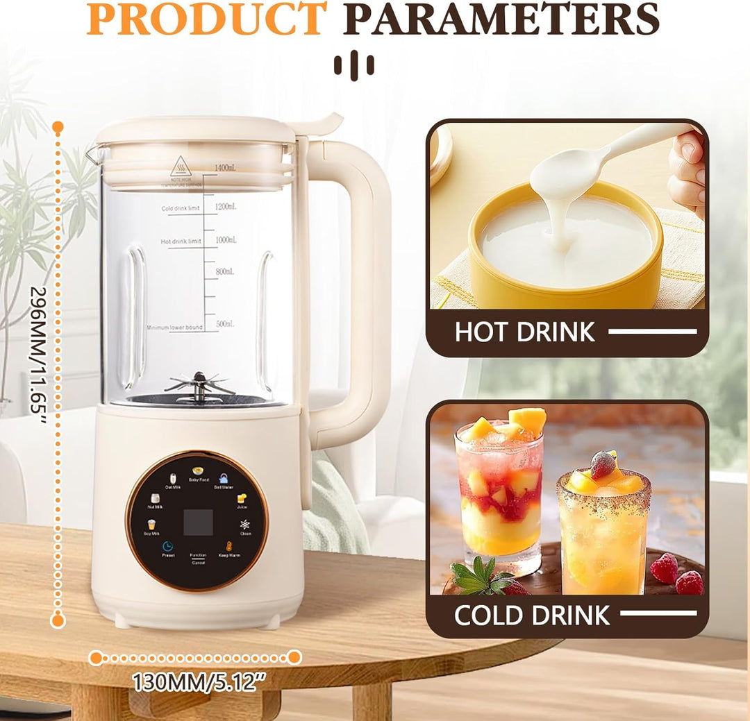 Automatische Pflanzenmilchbereiter,8in1 1400ml Sojamilch Maschine,Sojamilch Hersteller mit 16 Klinge