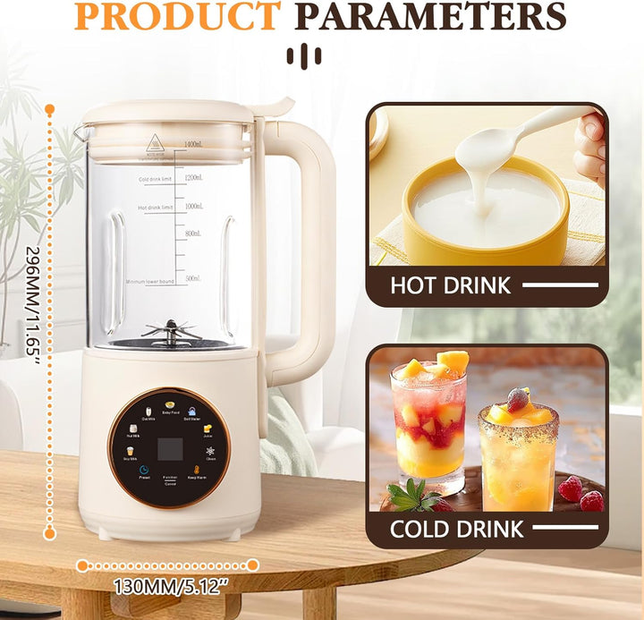 Automatische Pflanzenmilchbereiter,8in1 1400ml Sojamilch Maschine,Sojamilch Hersteller mit 16 Klinge