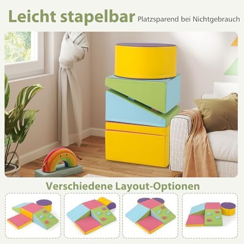 FANTASK 6 TLG. Schamstoff Bausteine Kinder, Softbausteine mit Kletterfelsen zum Klettern & Krabbeln