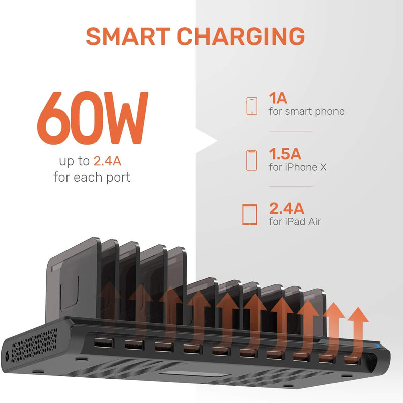 Alxum Handy USB Ladestation Mehrfach, 60W 10 Ports USB Ladestation Mehrere Geräte mit Multiport Schn