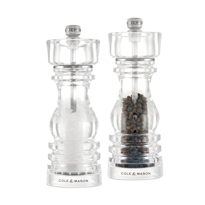 Cole & Mason London Salz- und Pfeffermühlen-Set aus Acryl, 180 mm, Precision+ Carbon/Keramik-Mechani