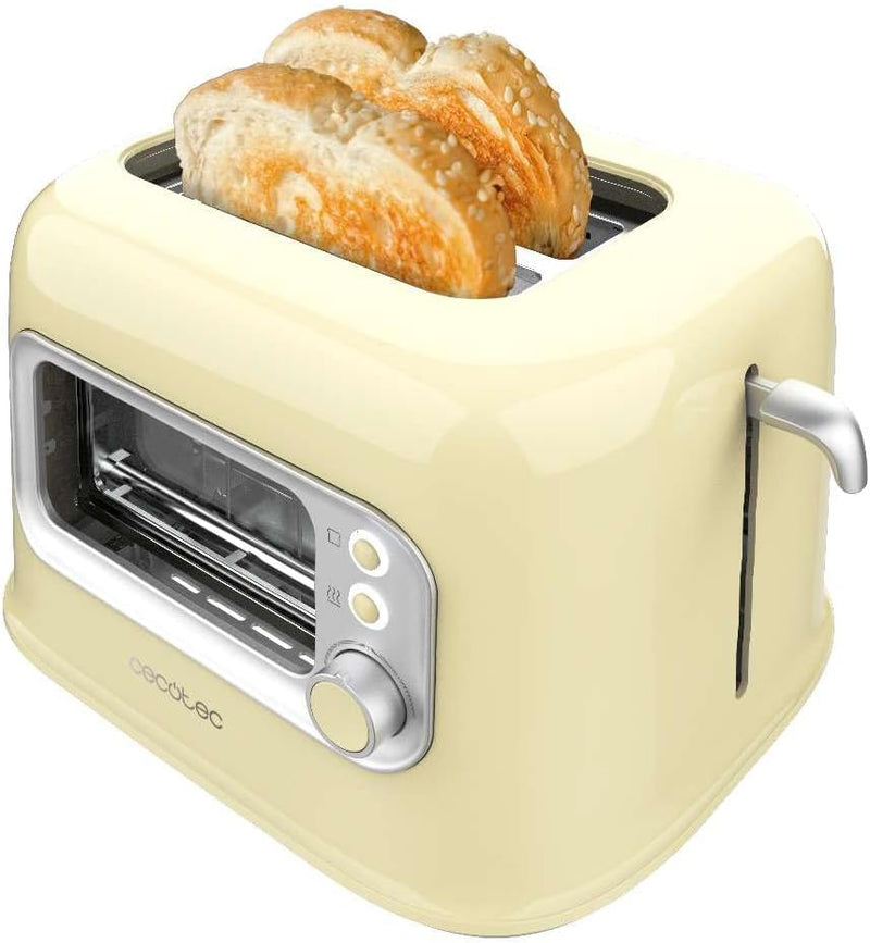 Cecotec Vertikaler Toaster RetroVision Yellow, 700W Leistung, 2 Extra-breite Schlitze, Einzigartiges