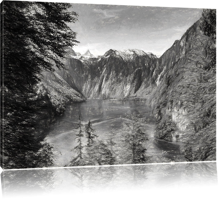 Pixxprint Blick auf den Königssee Kunst als Leinwandbild/Grösse: 100x70 / Wandbild/Kunstdruck/fertig