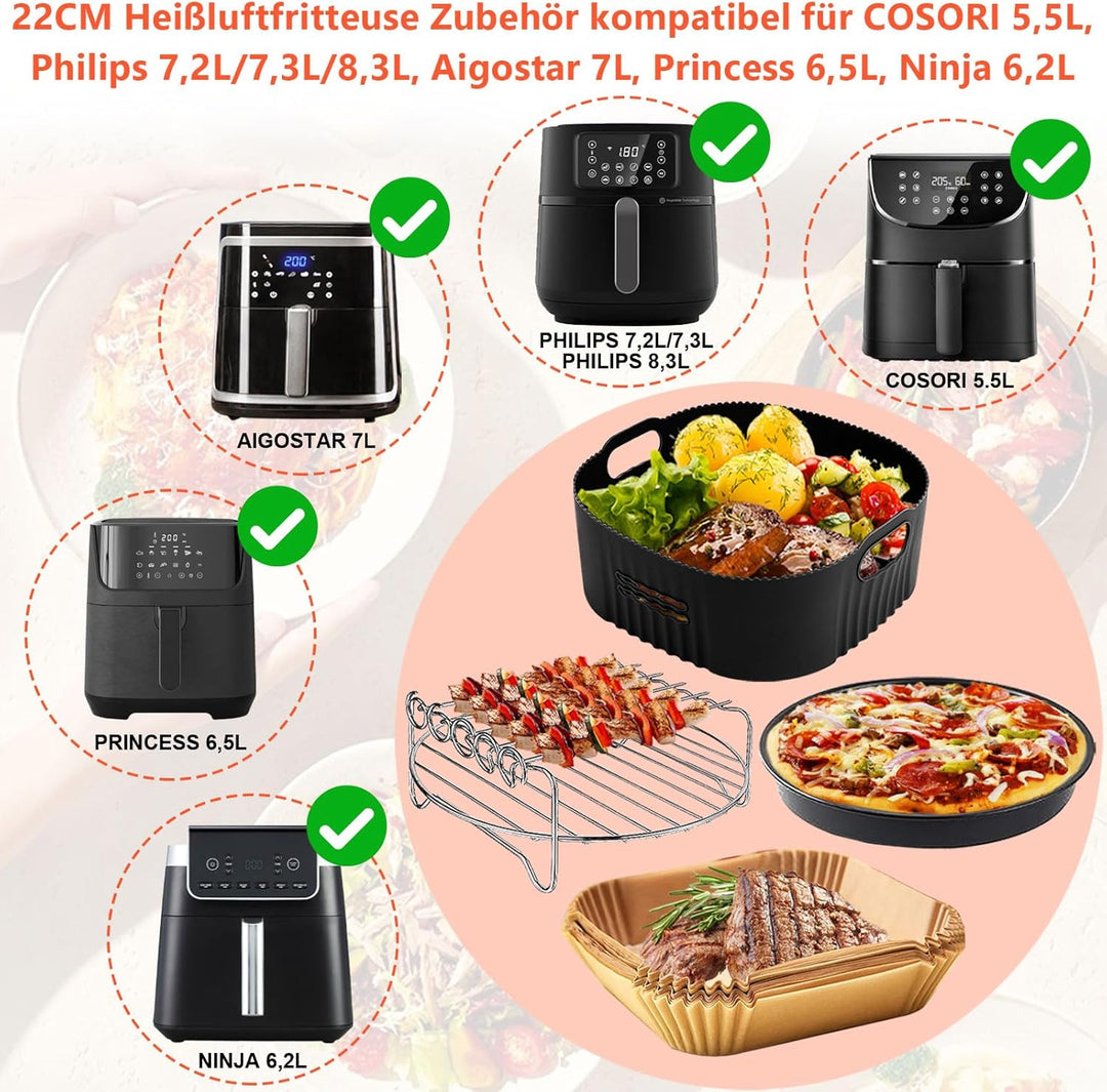 4PCS 22CM Heissluftfritteuse Zubehör - Airfryer Zubehör für Ninja AF180EU Max Pro 6,2 L, COSORI 5,5L