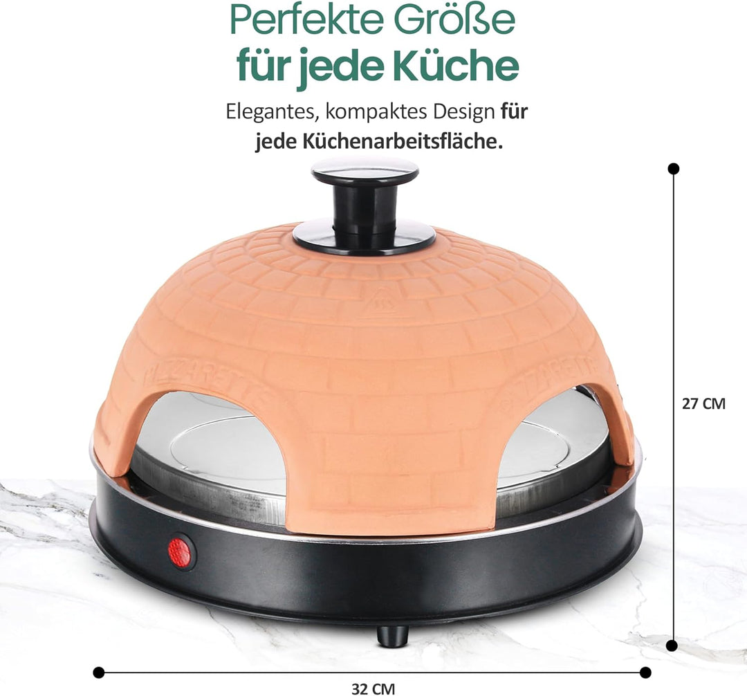 Emerio Pizzaofen, PIZZARETTE das Original, handgemachte Terracotta Tonhaube, patentiertes Design, fü
