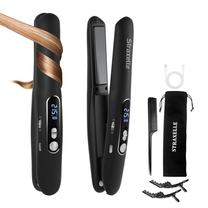 Mini Glätteisen Kabellos 2 in 1 Glätteisen Locken und Glätten mit 5000mAh ReiseGlätteisen 3 Einstell