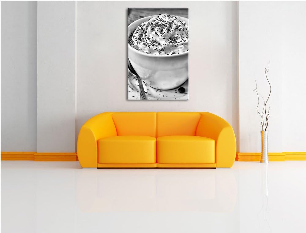 Pixxprint Monocrome, Frischer Kaffee mit Schokosträusel, Format: 100x70 auf Leinwand, XXL riesige Bi